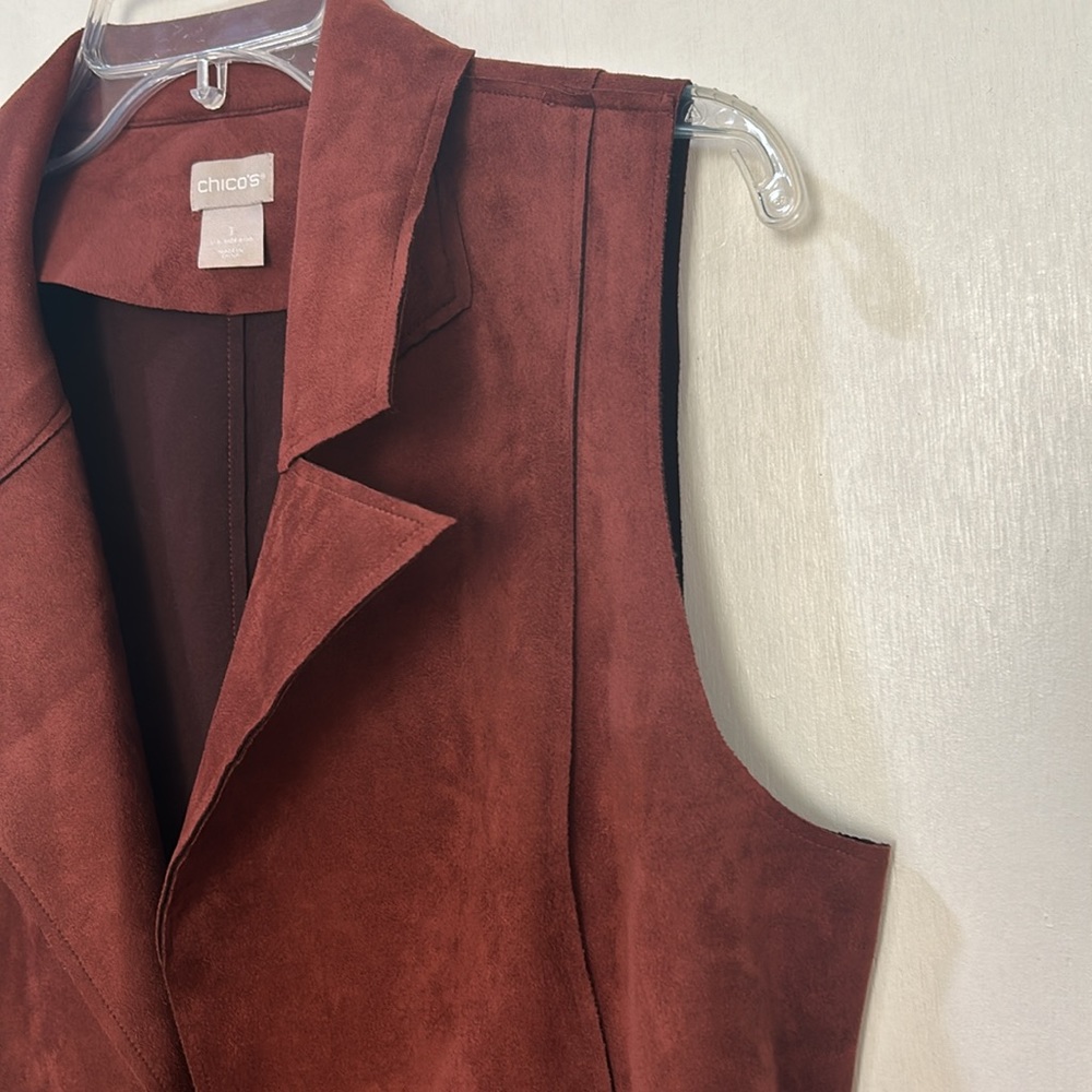 CHICO ELONGATED VEST WOMEN SIZE  8/10 BROWN FAUX SUEDE - Picture 6 of 14